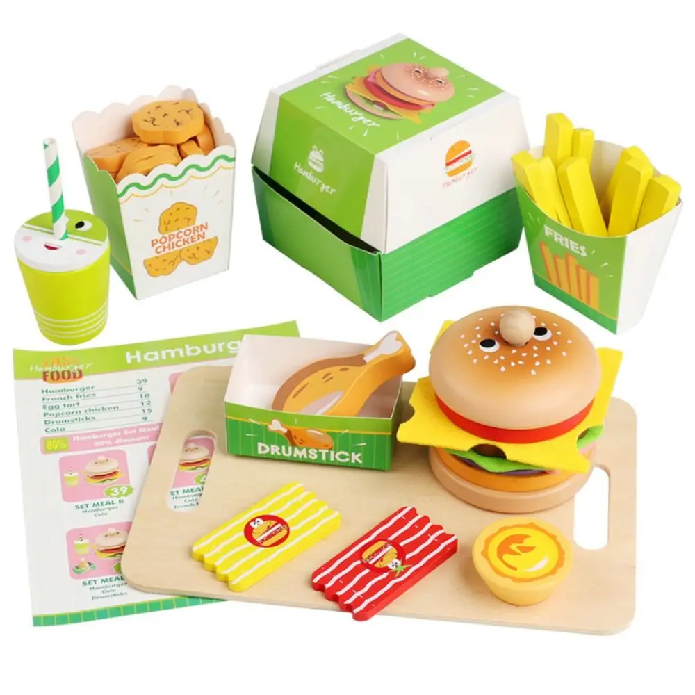 Wooden Playing House Burger Hamburger Sandwich Exquisite Craftsmanship Pretend Play Kitchen Food Interactive Features
