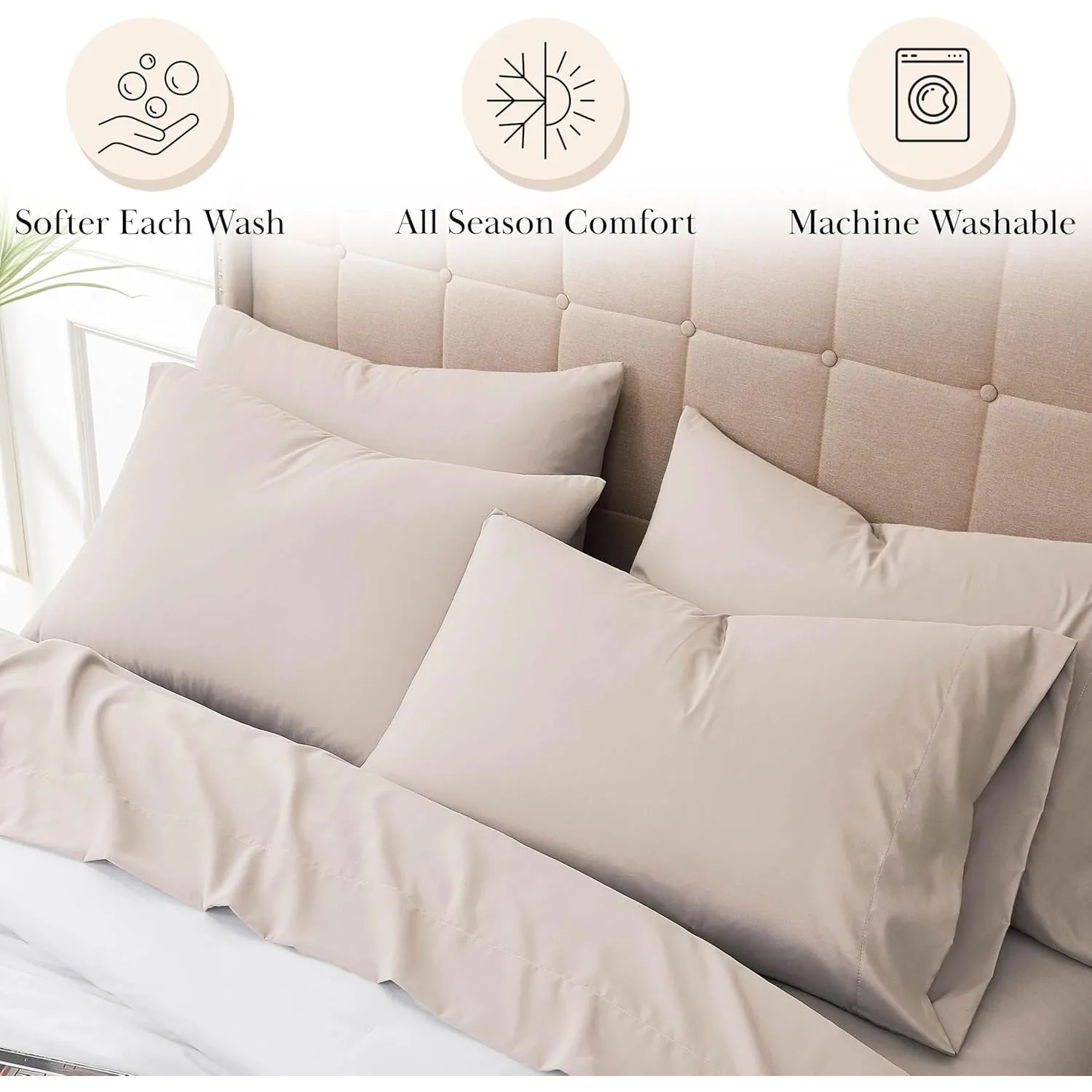 6-Piece Extra Deep Pocket King Sheets Set, Hotel Collection King Size Bed Sheets with 21" Deep Pocket Fitted Sheet, Bone