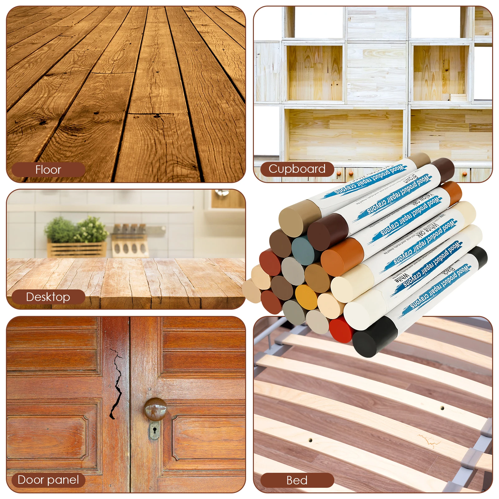 Universelles 22-teiliges Möbelreparatur-Set mit langanhaltendem Ergebnis, farblich sortierte Holzstifte mit Schaber für Boden, Schrank, Tisch, Tür – Detail 6