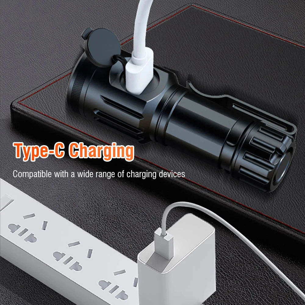 BORUiT Mini EDC Flashlight 1000LM LED Strong Light Type-C Rechargeable Torch 5 Light Modes Waterproof Camping Hiking Cap Lamp