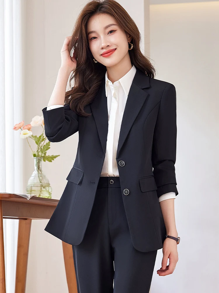 

Высококачественный профессиональный женский костюм, повседневный комплект, осень-зима, новый облегающий костюм, официальная рабочая одежда, полиэстер, спандекс