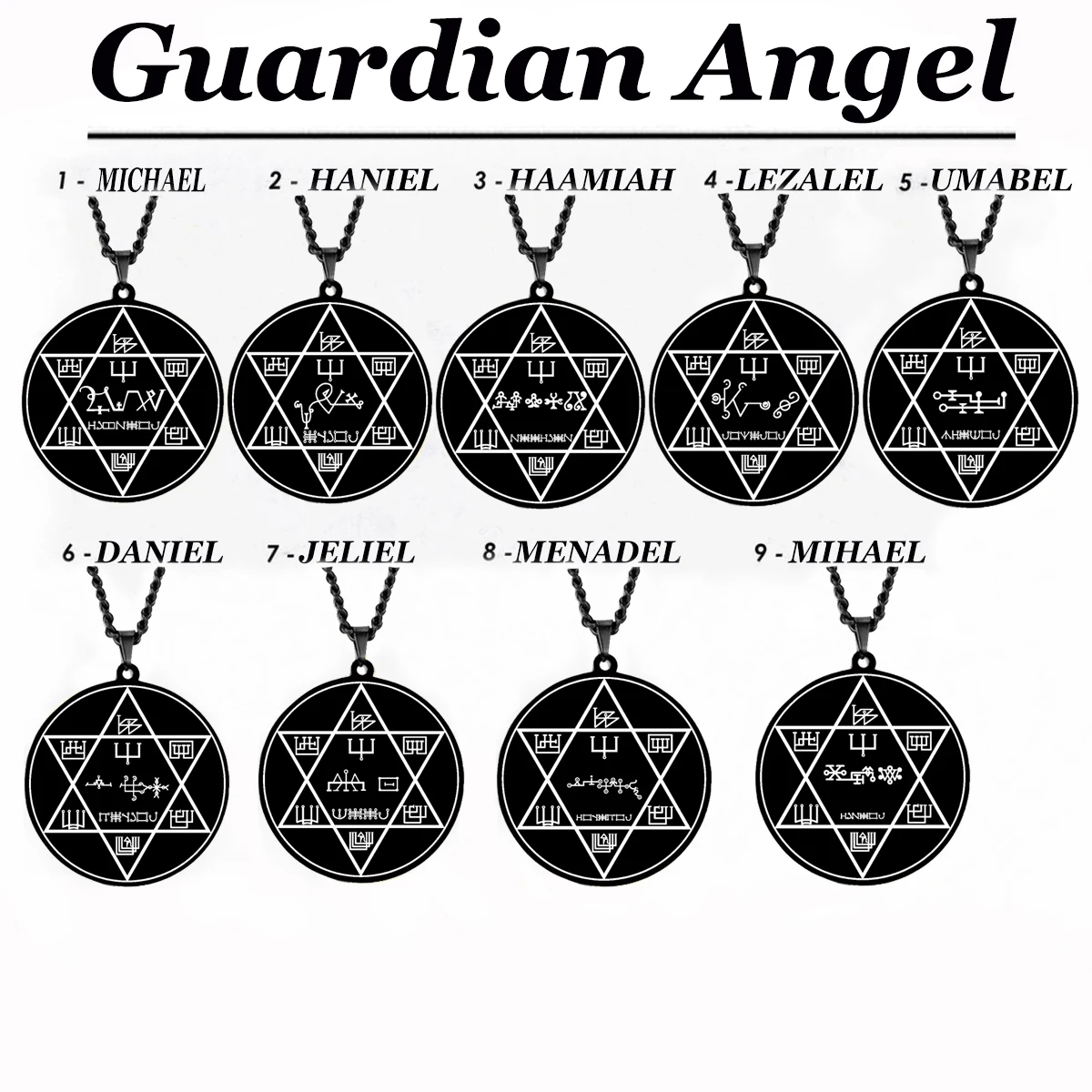 HLSS097-105 Archangel Michael Guardian Angel Haniel Haamiah Lezalel Umabel Daniel Jeliel Mihael Stainless Steel Pendant Necklace