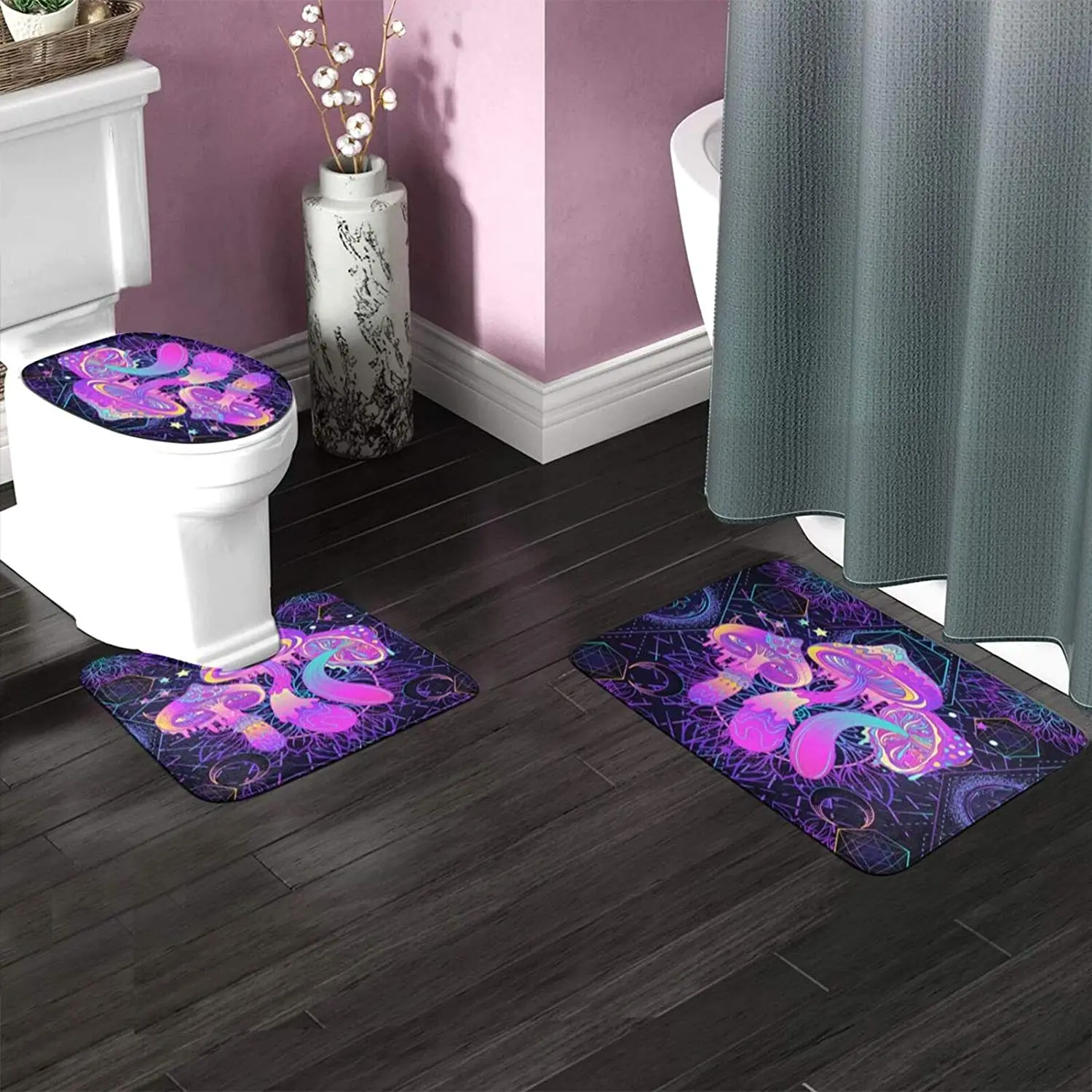 Bath Mat for Bathroom Rugs Trippy Magic Mushrooms Sacred Mystic Sets 3 Pcs Shower Mats Memory Foam Non Slip Toilet Tub Floor Rug