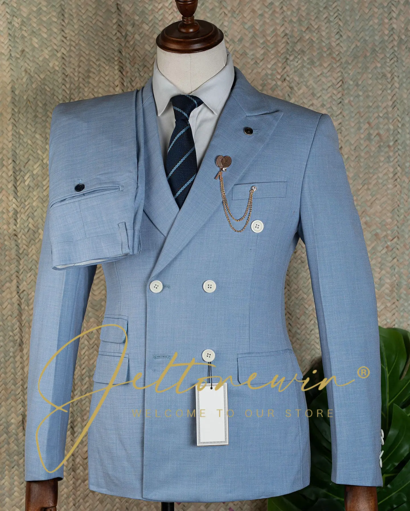 

Мужской голубой двубортный костюм, комплект из двух предметов, приталенная официальная одежда для свадьбы, жениха, вечеринки, делового случая