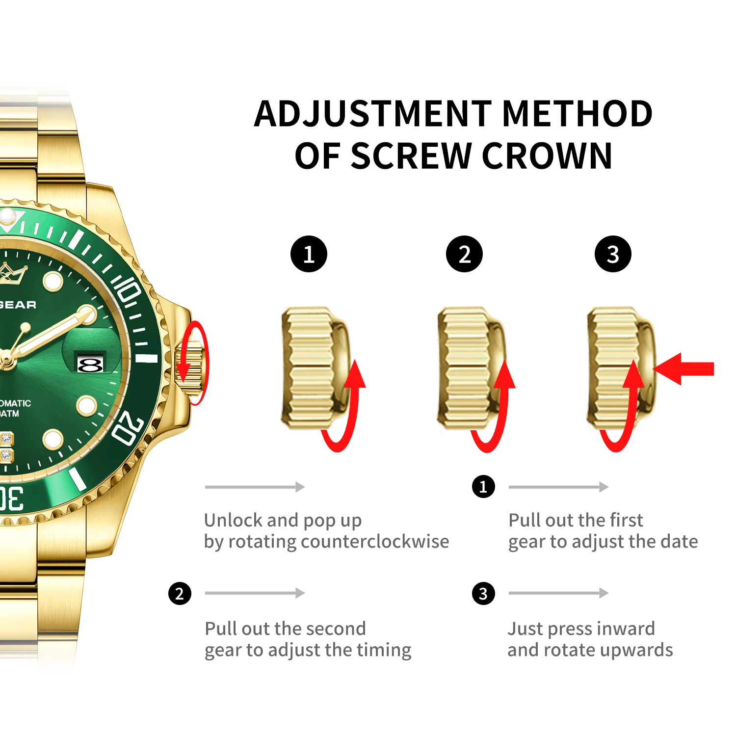 ساعة X-GEAR Water Ghost المضيئة للغوص حركة ميكانيكية أوتوماتيكية من الفولاذ المقاوم للصدأ حزام ساعة بإطار من السيراميك مقاوم للماء