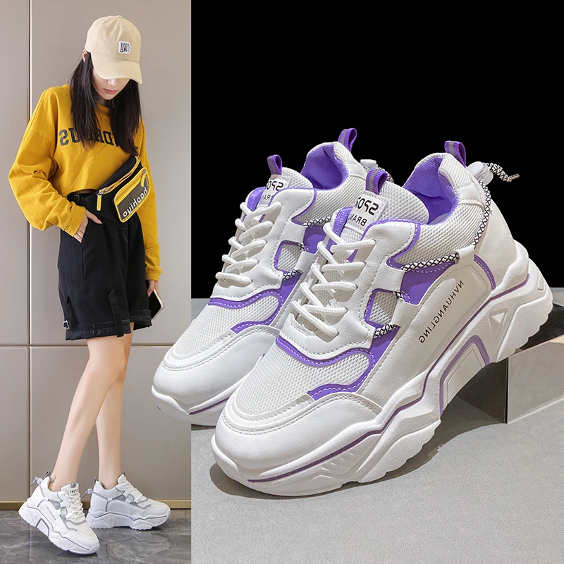 

Purple Wedge Sneakers for Women Tennis Shoes Basket Femme Thick Platform Wedge Breathable Sport Shoes Heightening10cm Shoes