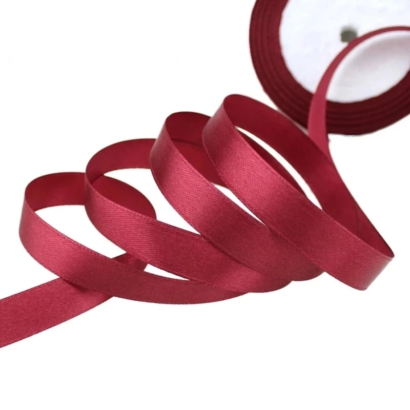 (25Yards/Roll) Wine Red Single Face Satin Ribbon Wholesale Gift Wrapping Christmas Handmade DIY Ribbons