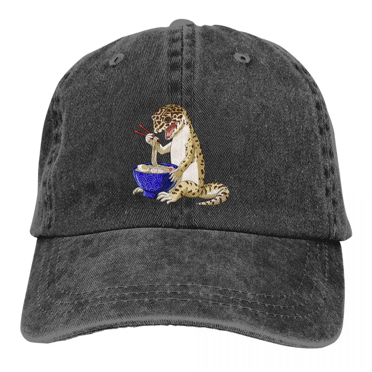 Washed Men's Baseball Cap Leopard Eats Japanese Ramen Noodles Trucker Snapback Cowboy Caps Dad Hat Gecko Lover Golf Hats