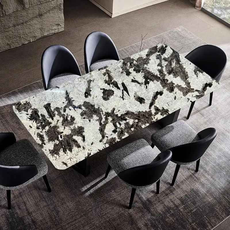 طاولة طعام فاخرة من الحجر البلاتيني طاولة مربعة من الرخام الطبيعي طاولة طعام من الجاديت الأزرق #3