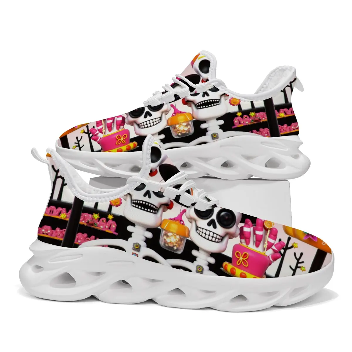 

New Halloween Mutant Pumpkin Scarecrow Graffiti Design Fashionable Printed Flying Woven Lace-up Lightweight Casual Sports Shoes