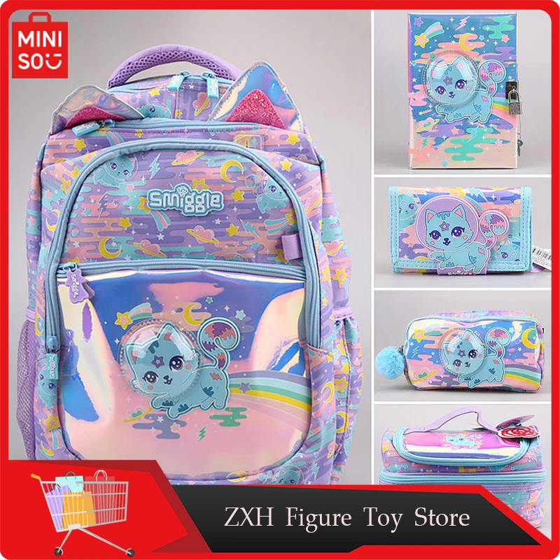 New Genuine Australian Smiggle Blue Space Cat Students Reduce The Burden Of Backpacks Girls Travel Bag Meal Card Package Gift