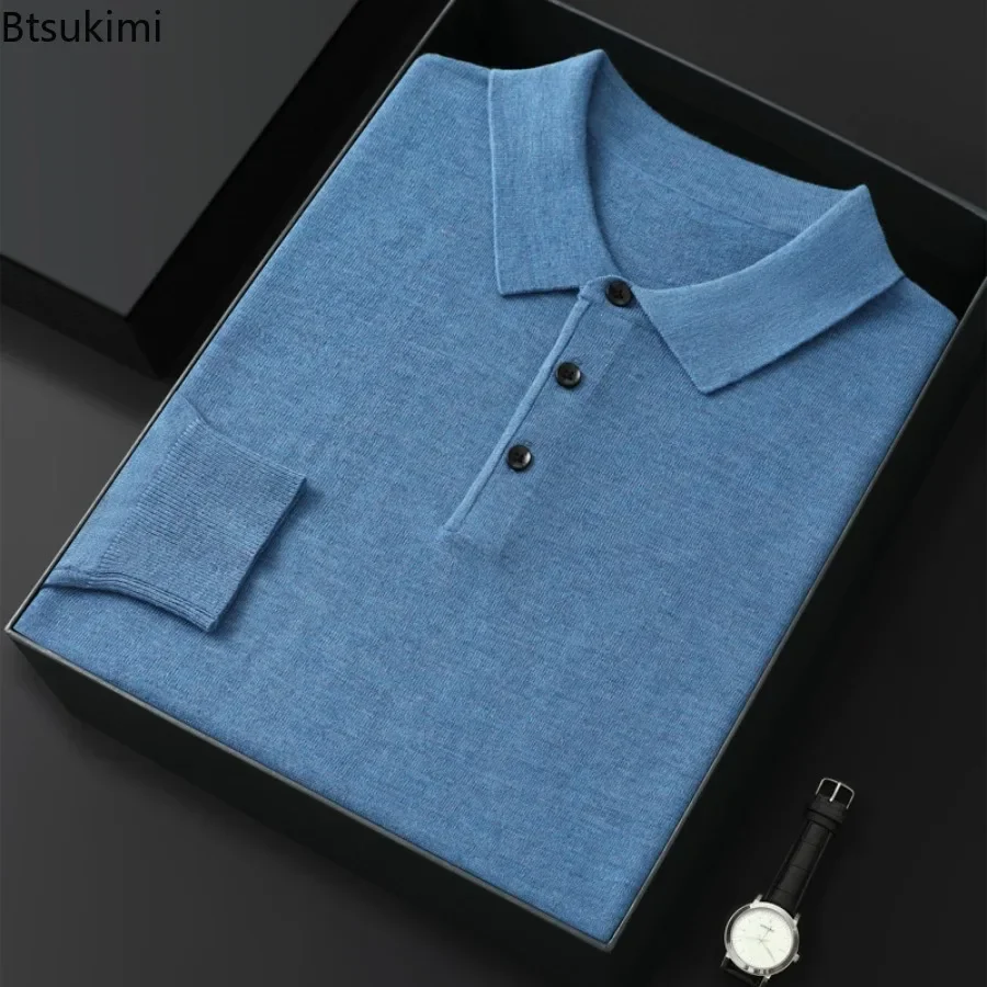 Men's Spring Autumn POLO Shirt Sweater Tops Loose Knitted Pullover Solid Sweater Fall Winter Casual Business Office Pullovers