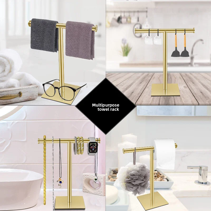 

304Stainless steel vertical towel rackTBrushed gold desktop storage rack bathroom hand towel rack hotel