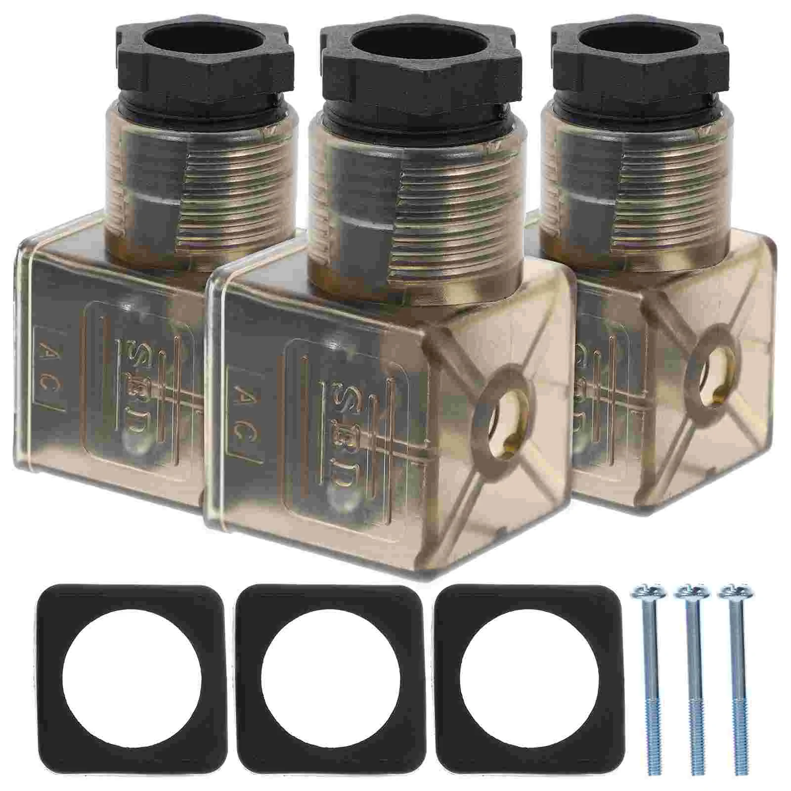 

3 Pcs Brown Lighted Junction Box Hydraulic Solenoid Coil Prong Connector Accessories Electric Pp with Indicator