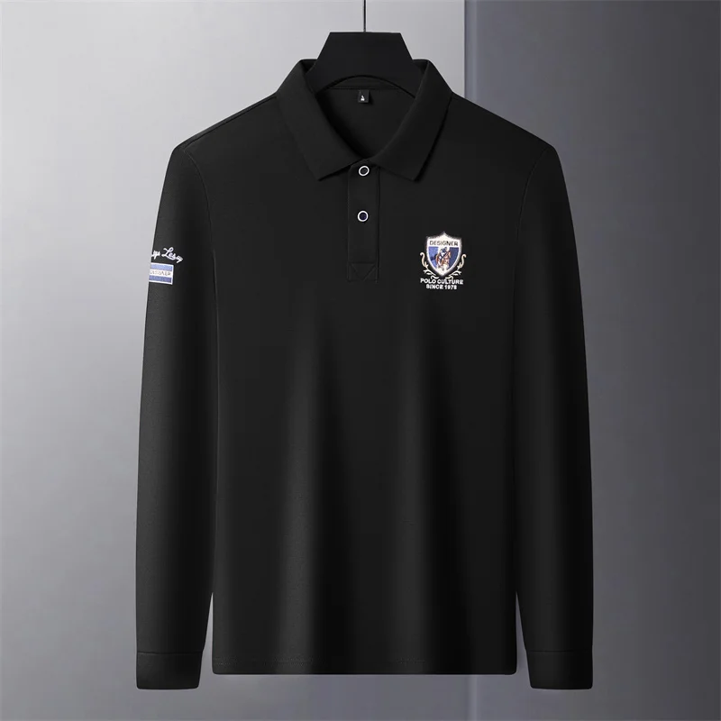 

Высококачественная шелковая хлопковая рубашка-поло с длинными рукавами мужская весна-осень 2025 дизайнерская новая модная брендовая повседневная футболка с вышивкой Paul