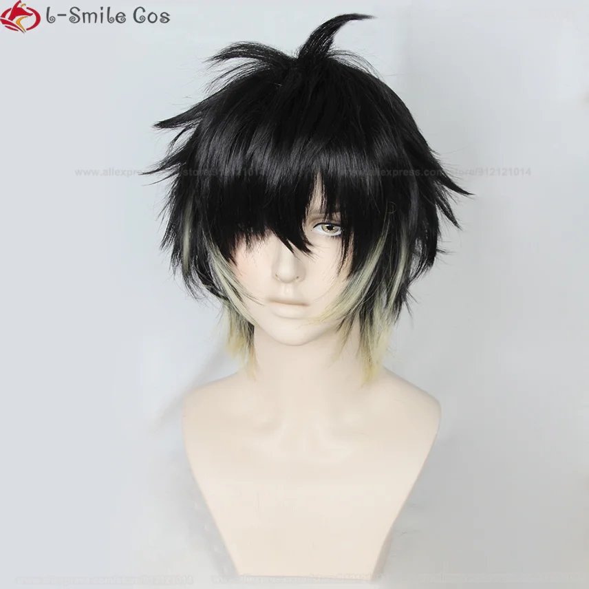 High Quality Anime  TOWA Cosplay Wig Black Yellow Cosplay Anime Wigs Heat Resistant Hair Men Party Wigs + Wig Cap