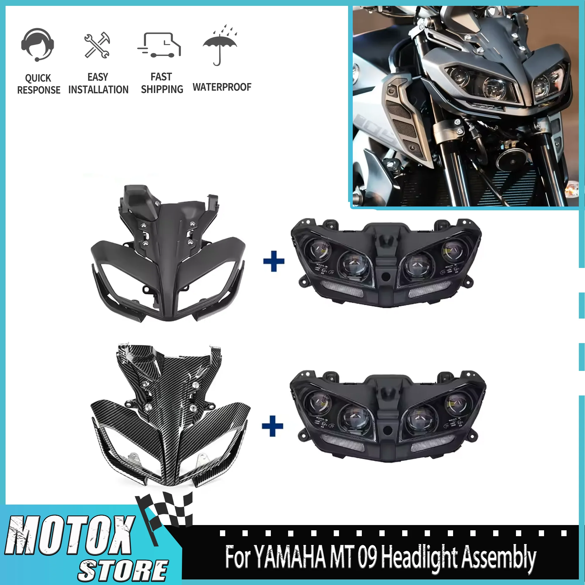 

For YAMAHA MT 09 Headlight Assembly MT09 MT-09 2013 2014 2015 2016 Headlight Cover Protective Shell Frame Upper Fairing