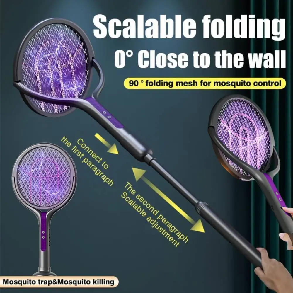 

NEW USB Electric Fly Swatter Extendable Mosquito Swatter with Rotating Head 2 in 1 Mosquito Trap Light for Camping Home Garden