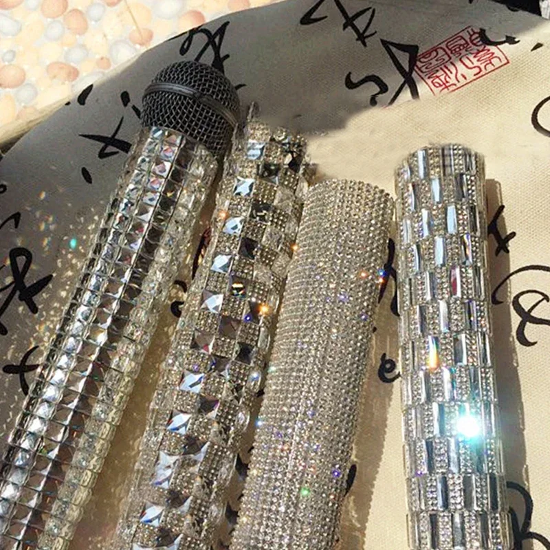 Crystal Decoration Fits for Universal Wireless Microphone Gitter Handheld Sleeve Shining On Wedding Party (Mic Not Included)