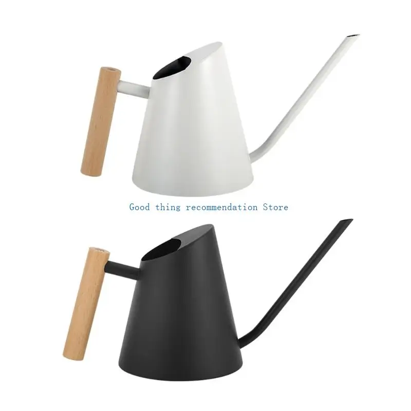 

634E 900ml Watering Can with Long Spout Stainless Steel Watering Can with Wooden Handle for Garden Indoor Outdoor Watering