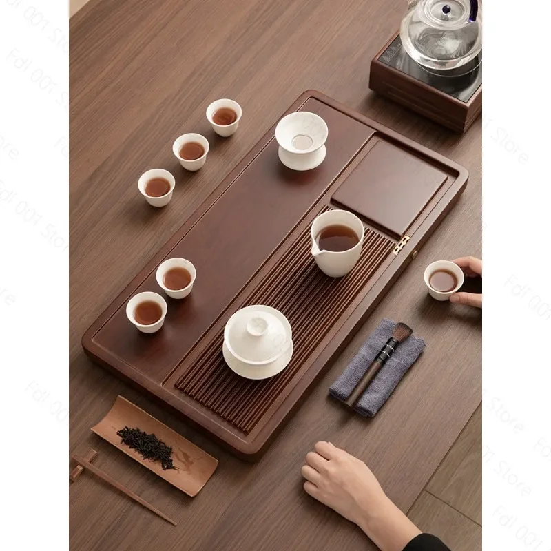 Solid Wood Tea Tray Bakelite Drainage Tea Serving Tray for Household Living Room Tea Ceremony