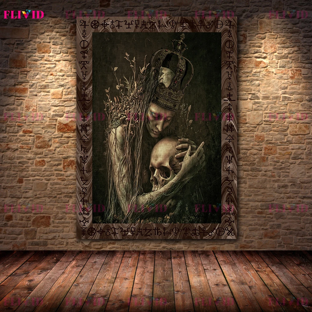 Vintage Gothic Dark Horror Canvas Wall Art,Occult Witch Ghost Gothic Poster,Skeleton King,Demon Spooky Victorian Art Print Decor
