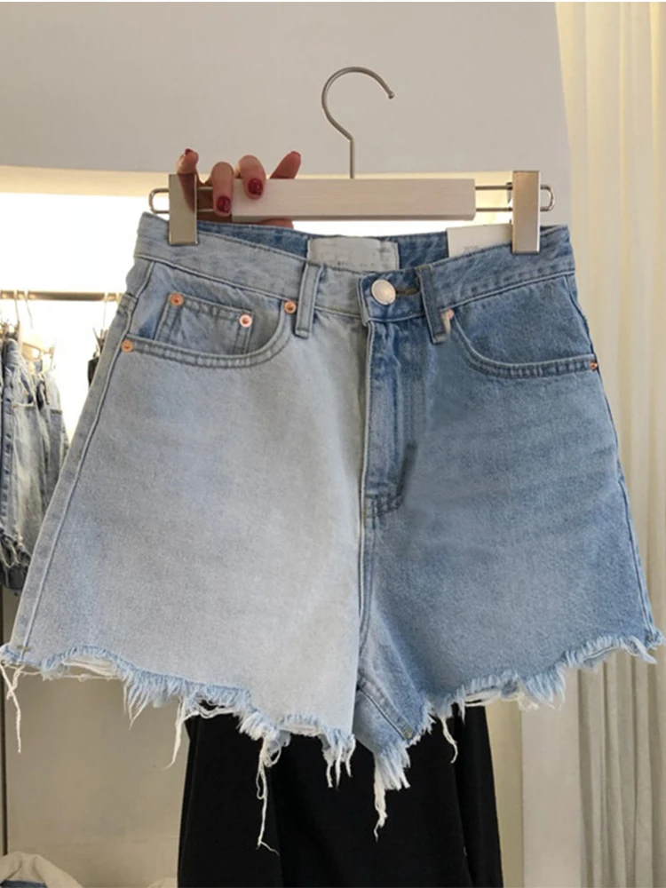 

Лето 2023 г., женская уличная одежда Y2k, модные винтажные кокетки в стиле Харадзюку с низкой посадкой, джинсовые шорты 2000-х годов с цветными блоками, джинсовые шорты