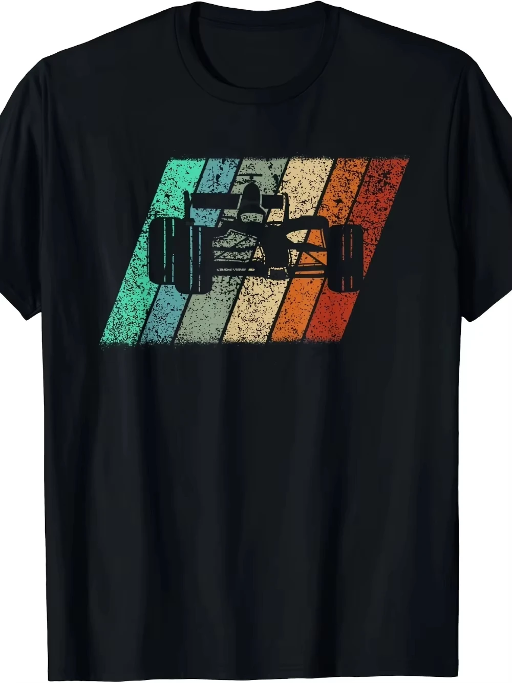 Retro Formula Racing Car T-Shirt Vintage Race Car Silhouette with 70-Year Round Neck Casual Tee Machine Washable Gift