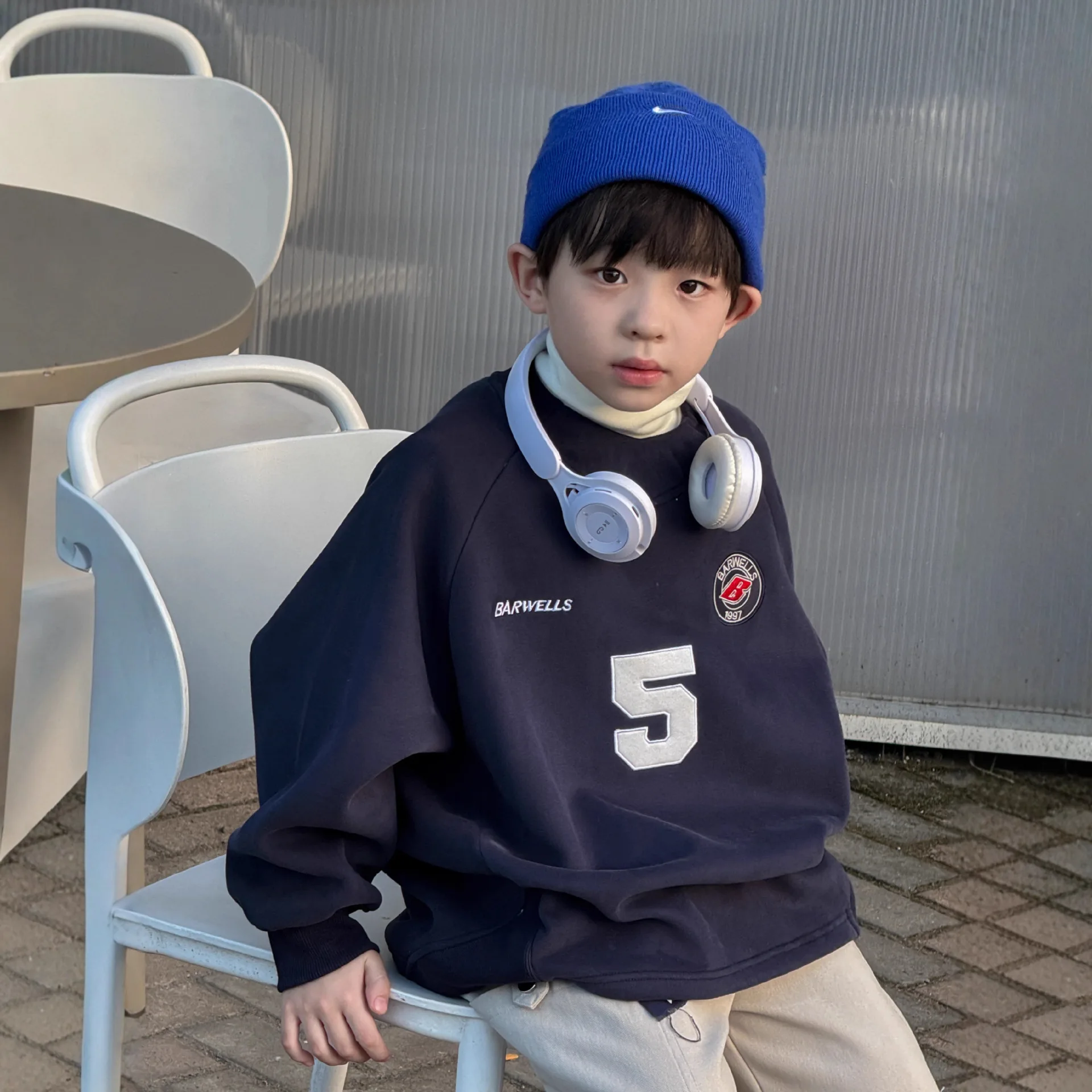 

New Autumn Winter Boys Korean Style Thickened All Match Hoodie Children Clothing Fashion Casual Digital Printed Fleece Pullover