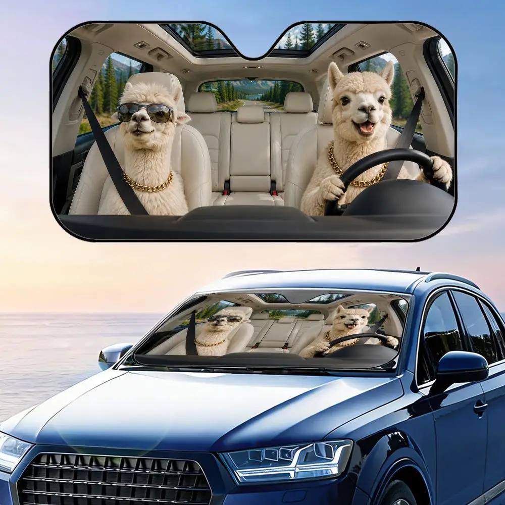 

Alpaca with Gold Chain Sun Visor Car Windshield Sunshade UV Protection Reflective Foldable Heat Insulation Cover