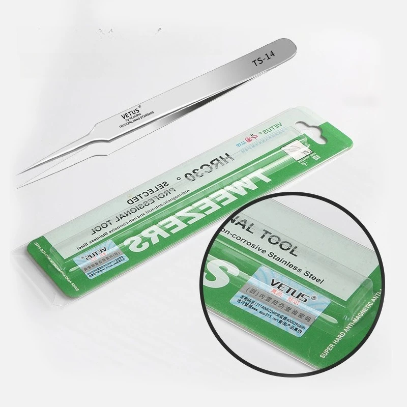 1 pc VETUS Economy Tweezers ESD Anti-static Stainless Steel Tweezers for Eyelash Extension Watch Repair Maintenance Tool