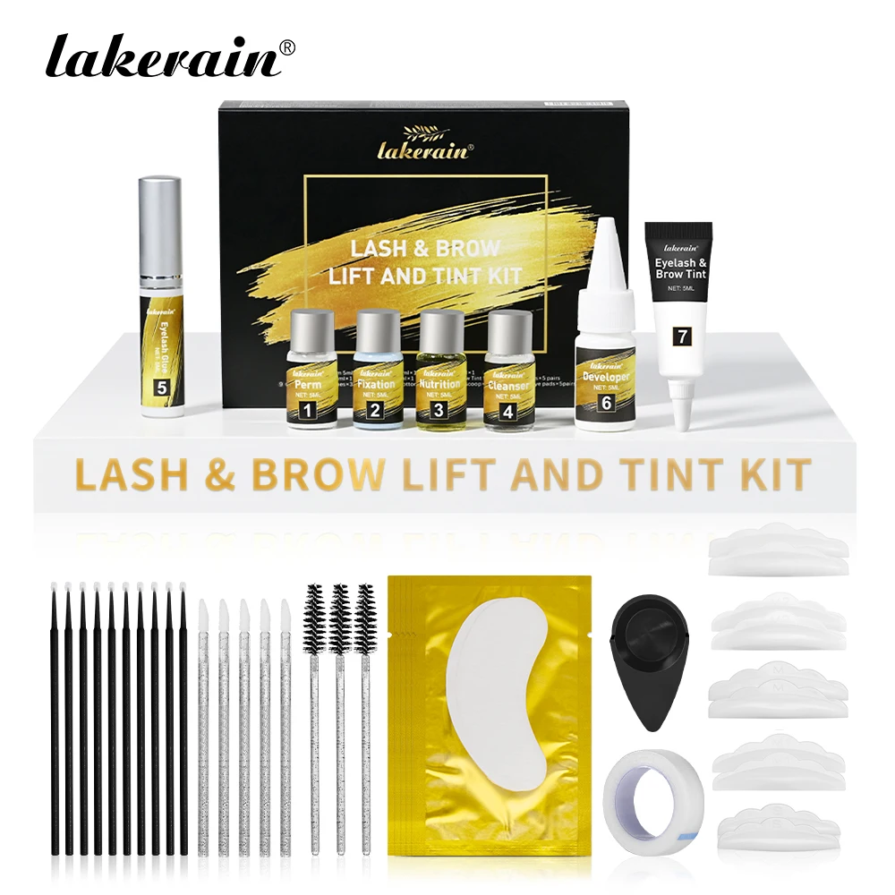 Lakerain Lash & Brow Lift and Tint Kit Long Lasting Effect Nourish Eyelashes Waterproof Easy Application Eyelash & Brow Lift Set