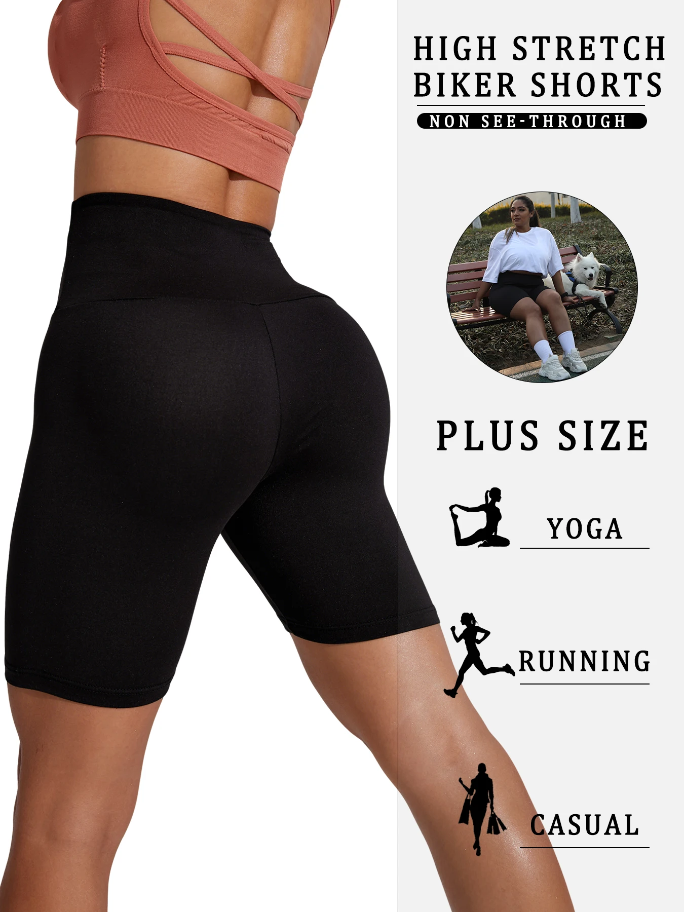 2 pacotes de shorts de motociclista plus size para mulheres, cintura alta, super macio, treino, yoga, atlético, corrida
