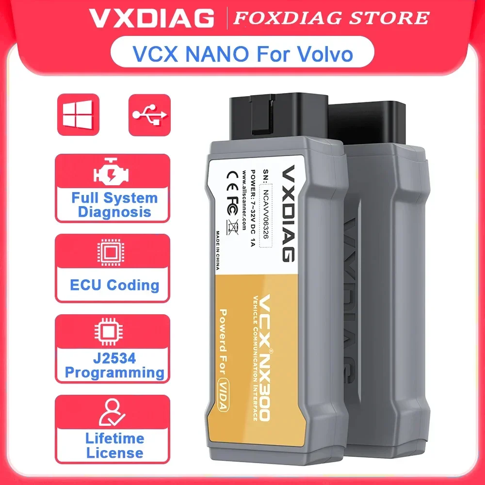 VXDIAG VCX NANO NX300 For VOLVO 2014D Dice Car Diagnostic Tools Full System Diagnoses J2534 On Line ECU Programming Scanner A+++