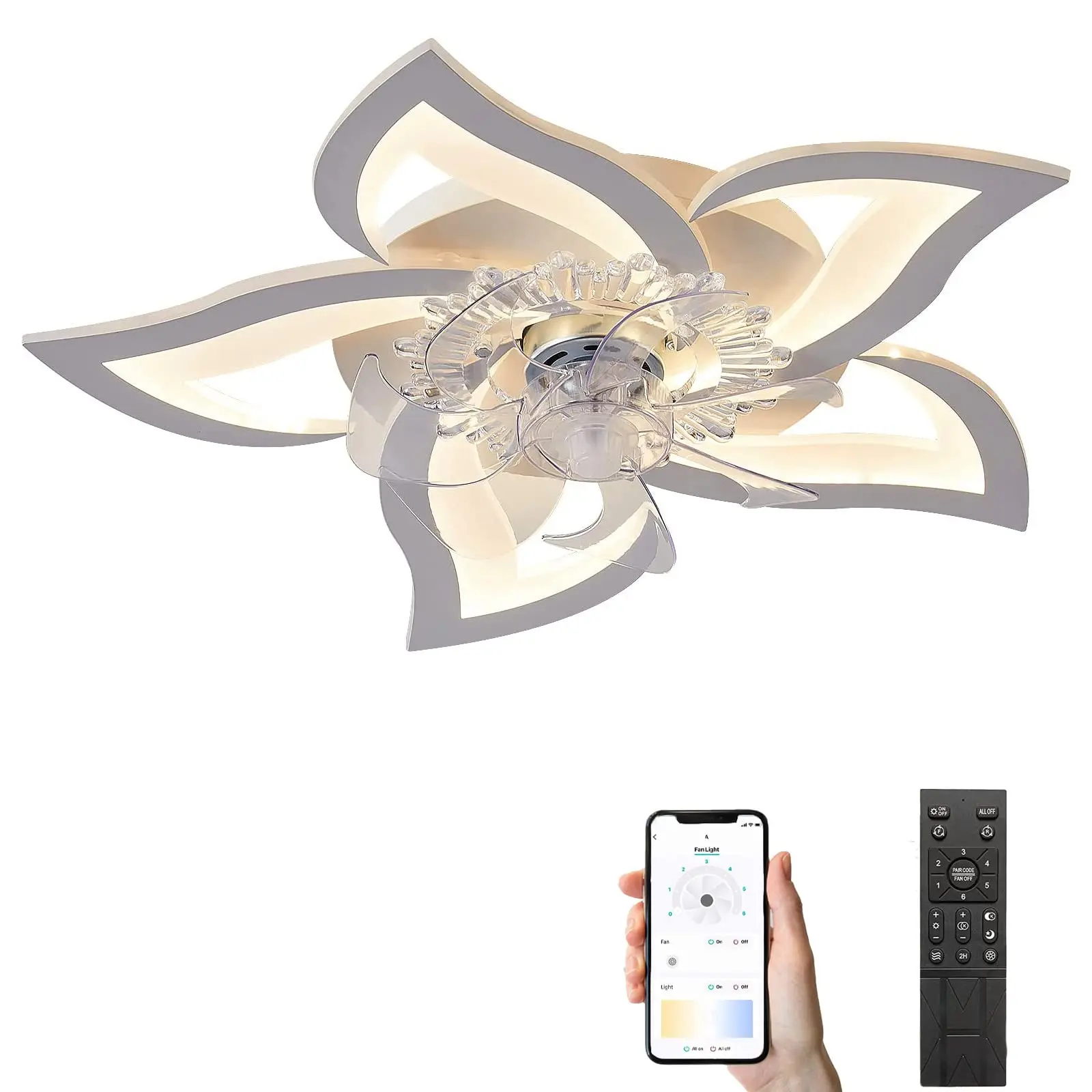 Modern Ceiling Fans with Lights, Fan Lamp with Remote Control, 3 Color Fan Lighting, Petal Ceiling Fan for Bedroom/Living Room - Image 2