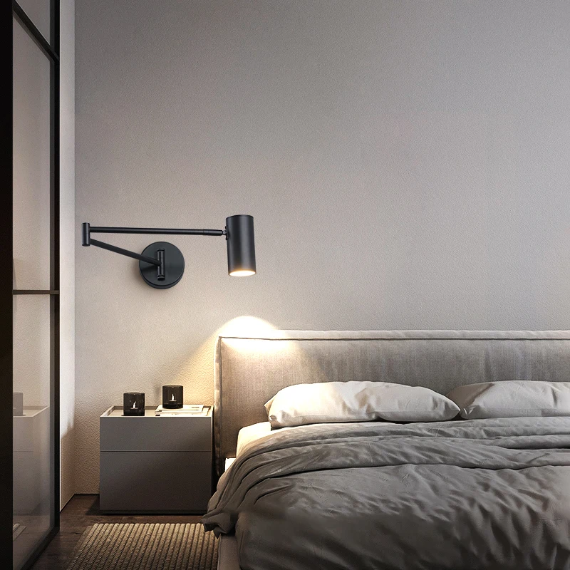 Rotating Adjustable Rocker Long Pole Wall Lamps Minimalist Living Room Background Wall Study Bedroom Bedside Reading Wall Lamp