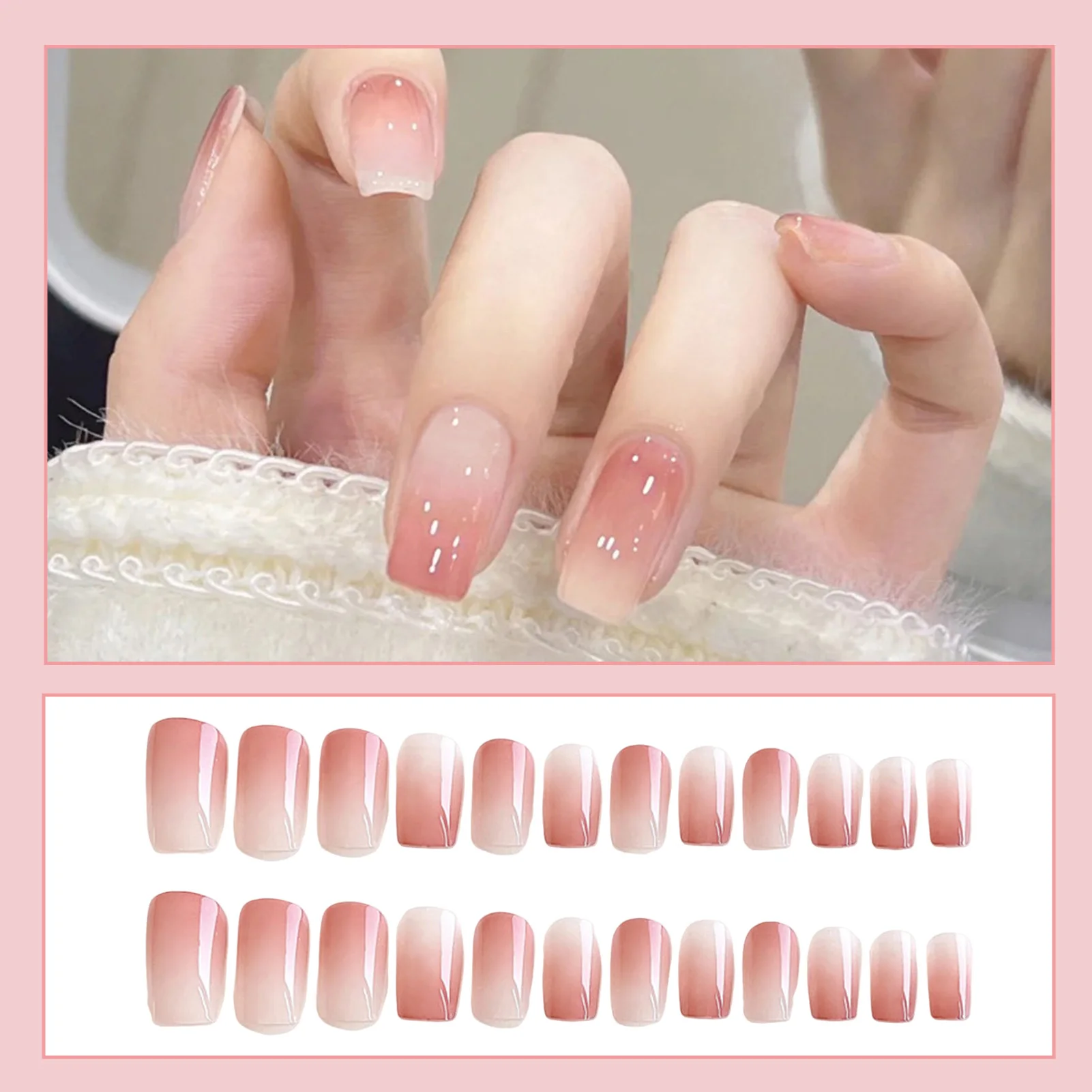 Simple Glossy Pink -length Fake Nails Easy to Apply Simple to Peel off Nails for Stage Performance Wear