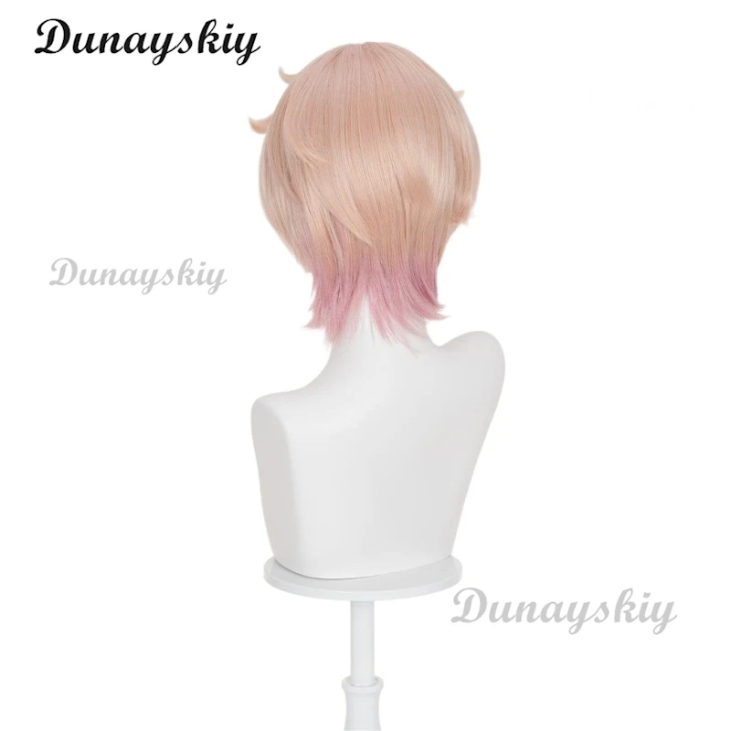 داليا شعر مستعار تأثيري جينشين تأثير الوردي التدرج الشعر القصير مصاص دماء Heterochromia فونتين Mondstadt الألياف الشعر + غطاء شعر مستعار