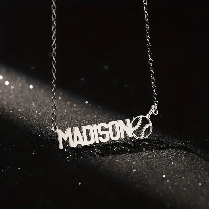 

Customized Name Necklace For Women with Baseball Personalized Nameplate Stainless Steel Pendant Necklaces Punk Jewelry BFF