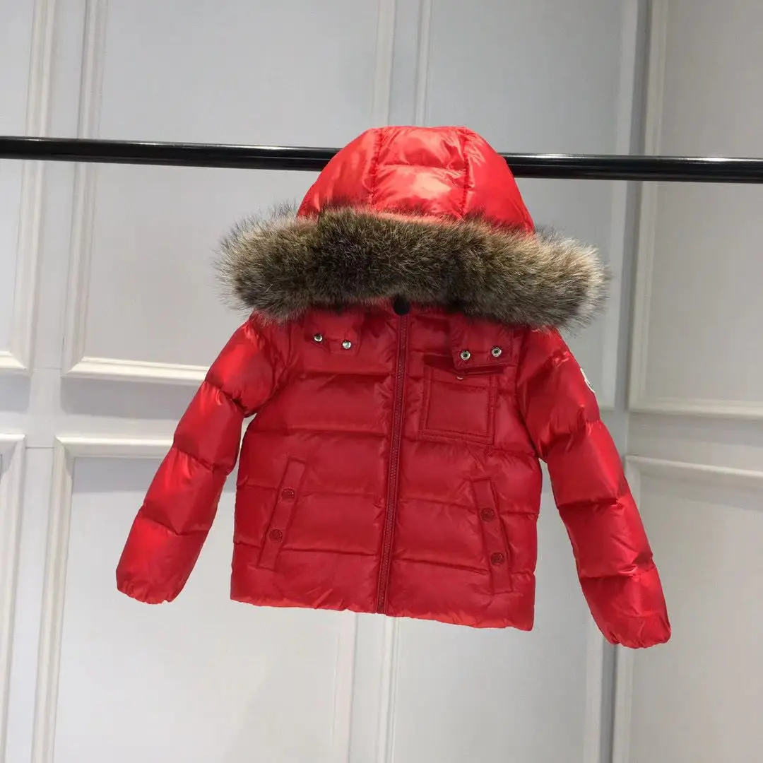 Thickened large fur collar winter classic short baby K2 goose down jacket warm white  down medium and large children's clothing