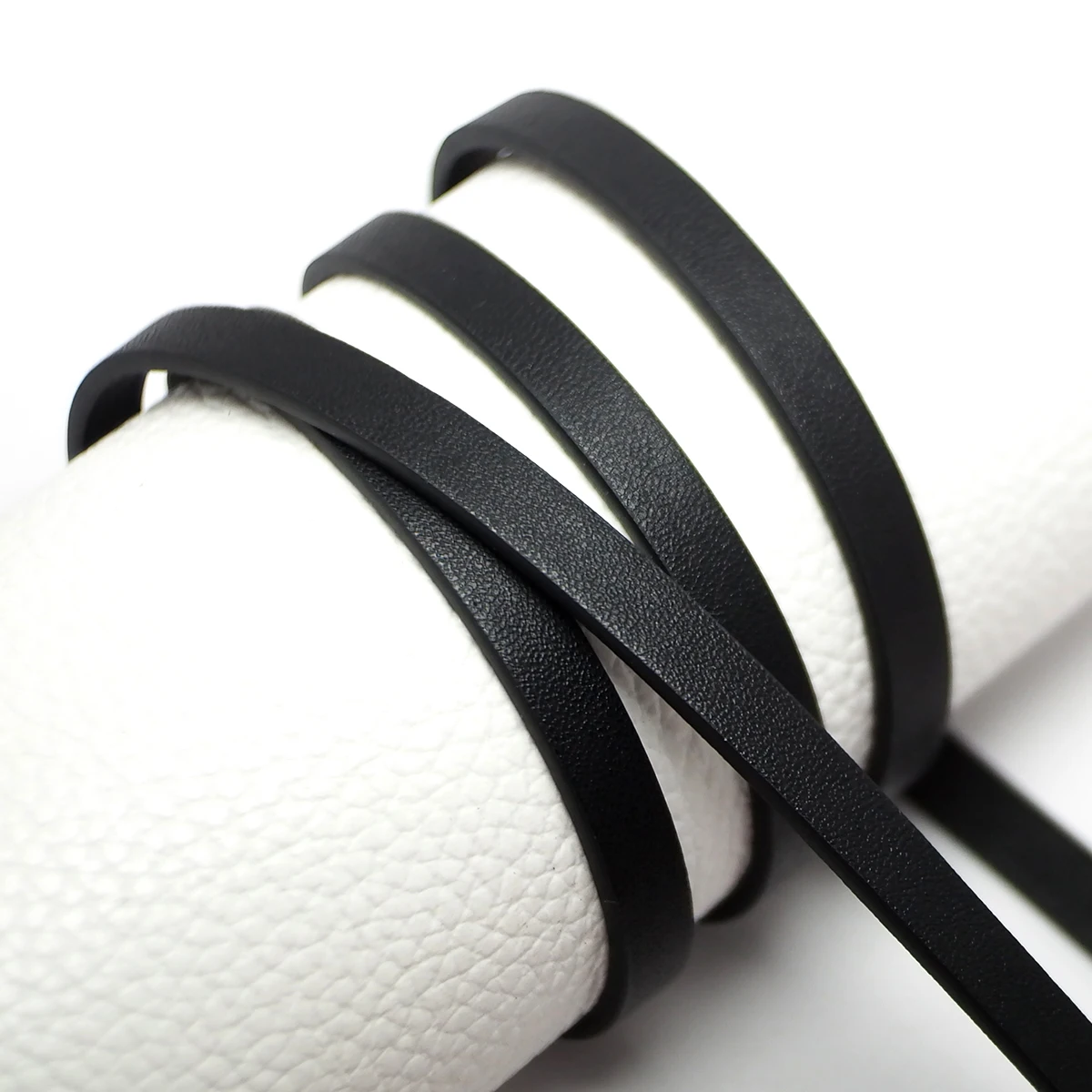 Black Soft Leather Cord,Fine Litchi Texture 7x2mm Leather Strips,Bracelet Making, Crafting Supplies,Synthetic Leather