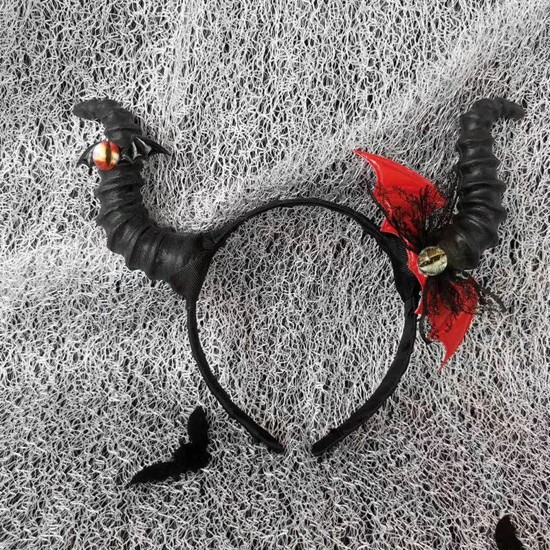 Halloween Duivel Hoorn Haar Clip Hoofdband Vleermuis Oog Haarband Meisje Haaraccessoires Voor Vrouwen Cosplay Festival Party Haarband