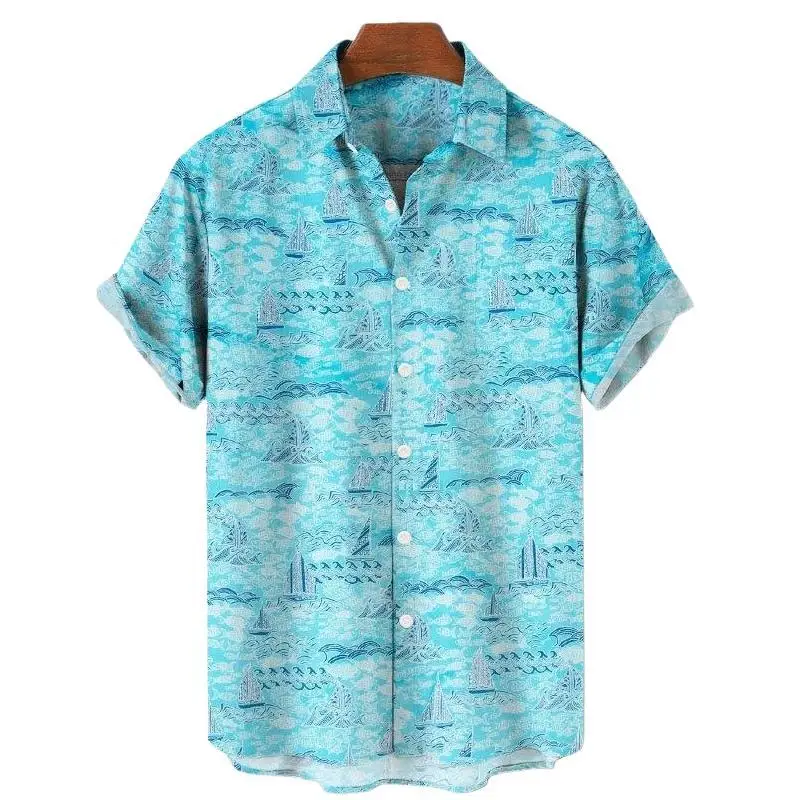 Summer Men\'s Casual Camisa Floral Hawaiian Short Sleeve Oversized Shirt Vintage Cartoon Style Fashion Pattern Harajuku Clothes