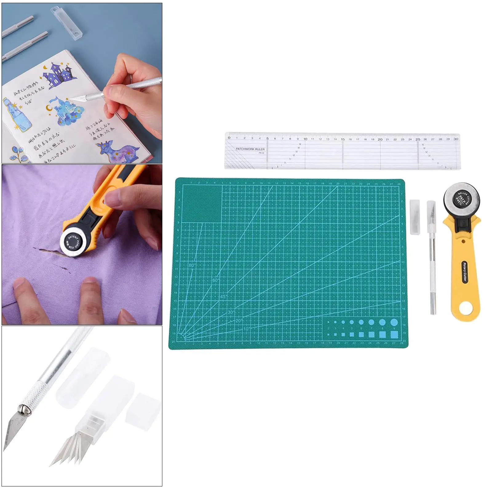 Premium Crafting Rotary , Double-Sided Cutting Mat Board, Cloth Cutter, Hobby Kit with