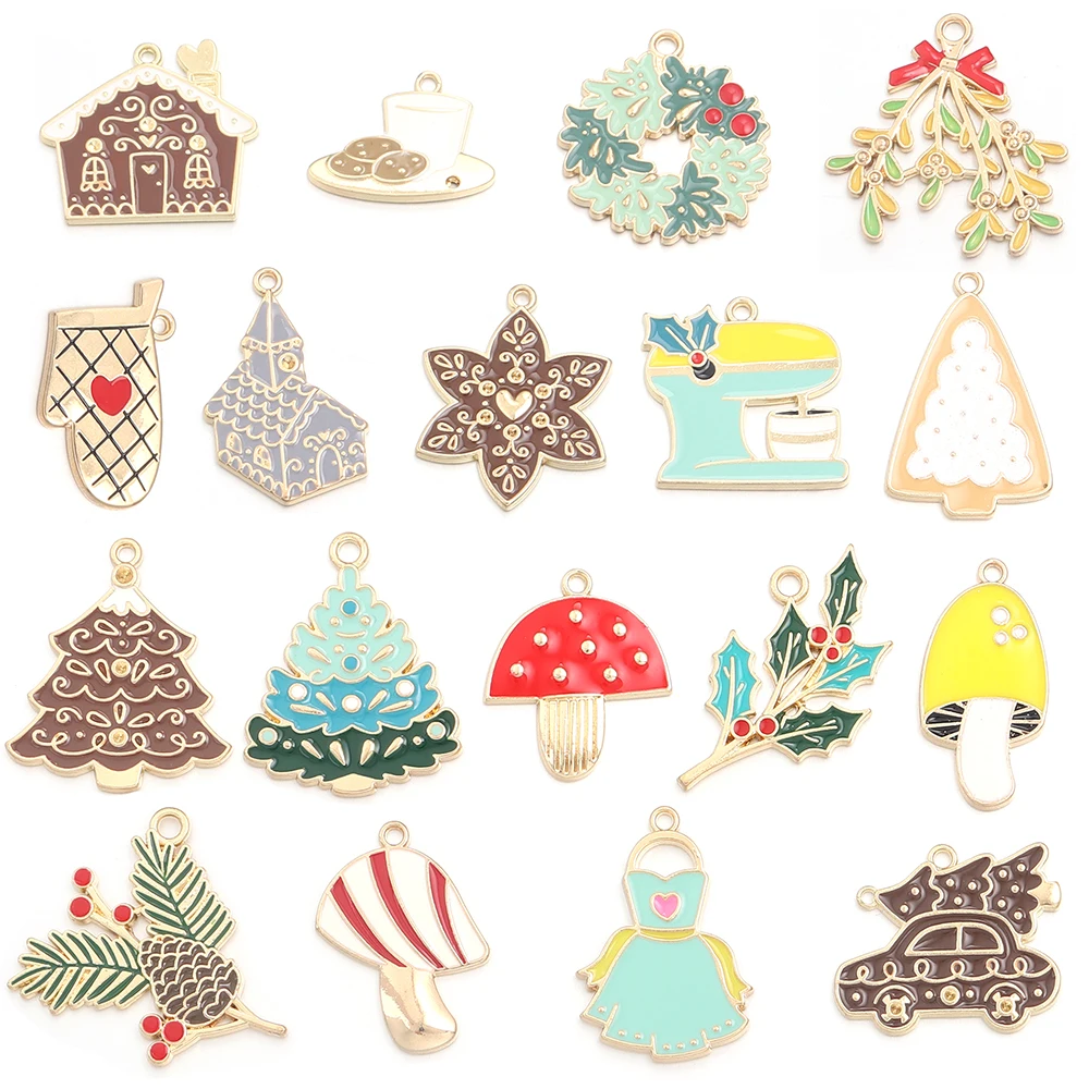 

6pcs/Lot Enamel Christmas Charms for Decoration Making Christmas Tree Pine Cones Christmas House DIY Charms Crafts Accessories