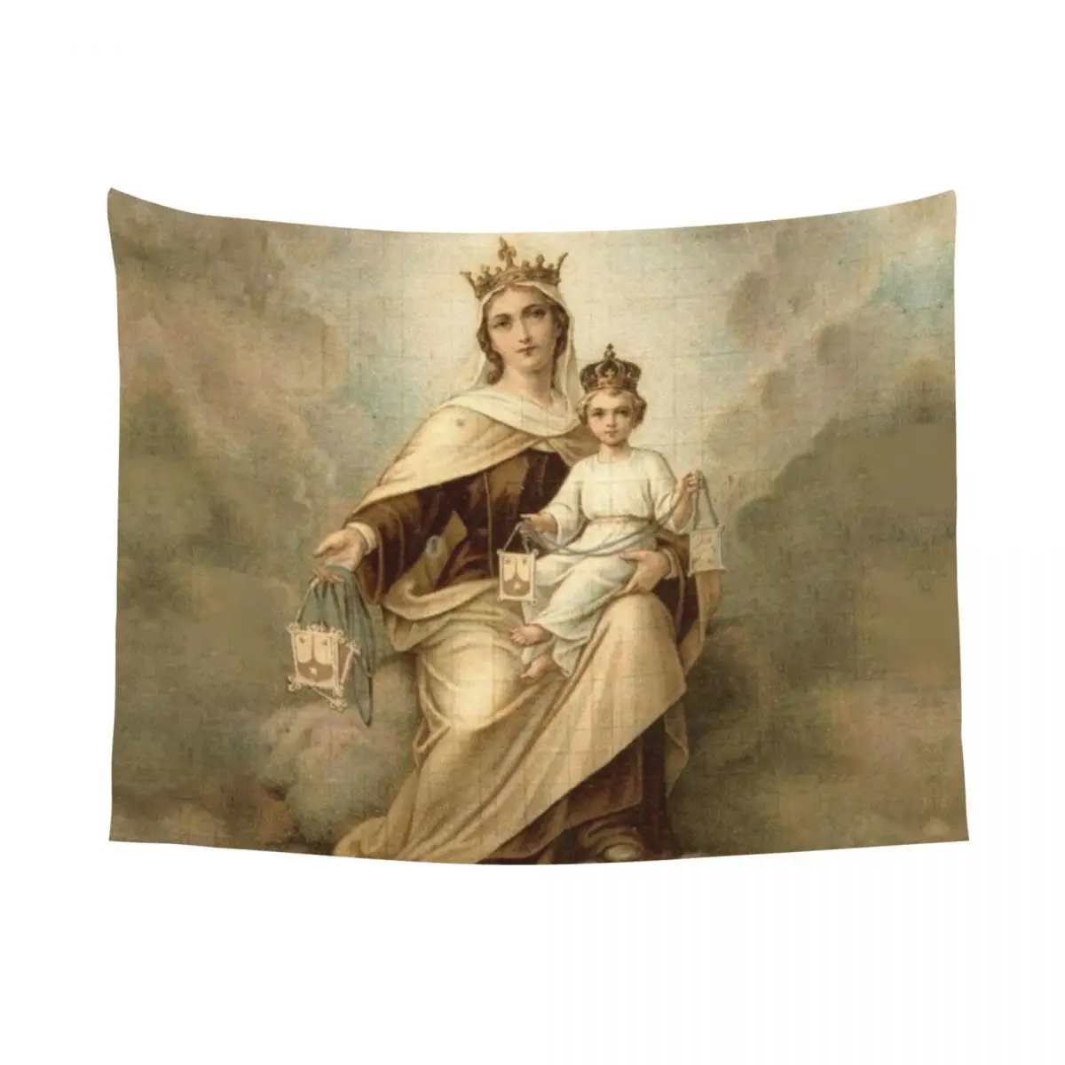 Custom Our Lady Of Mount Carmel Tapestries for Living Room Catholic Virgin Mary Hippie Wall Hanging Tapestry Home Decoration