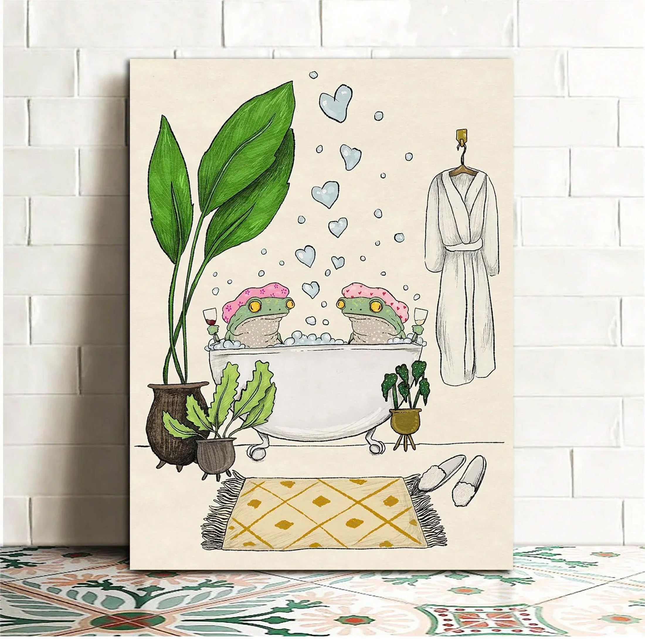 Frogs Taking A Bath Together Animal Poster Wall Decoration Canvas Art Modern Minimalist Style Wall Painting Room Decoration