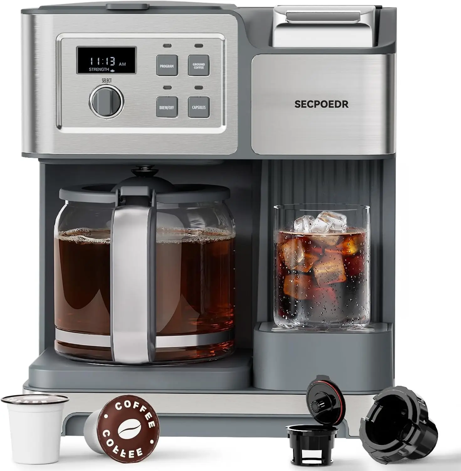 2-Way 12-Cup Programmable Brewer Coffee Maker (Silver) | Compatible with K-Cup Pods & Grounds, Single Serve & Full 12 Cup Pot, 4