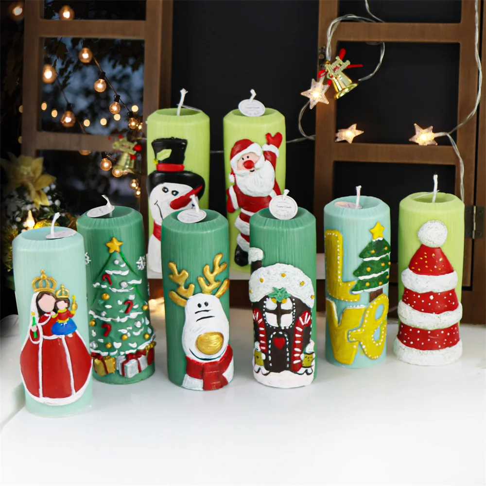 Handmade Christmas Long Pillar Silicone Candle Mold Craft Scented Soap Column Wax Acrylic Plaster Dinner Home Decor Ornament