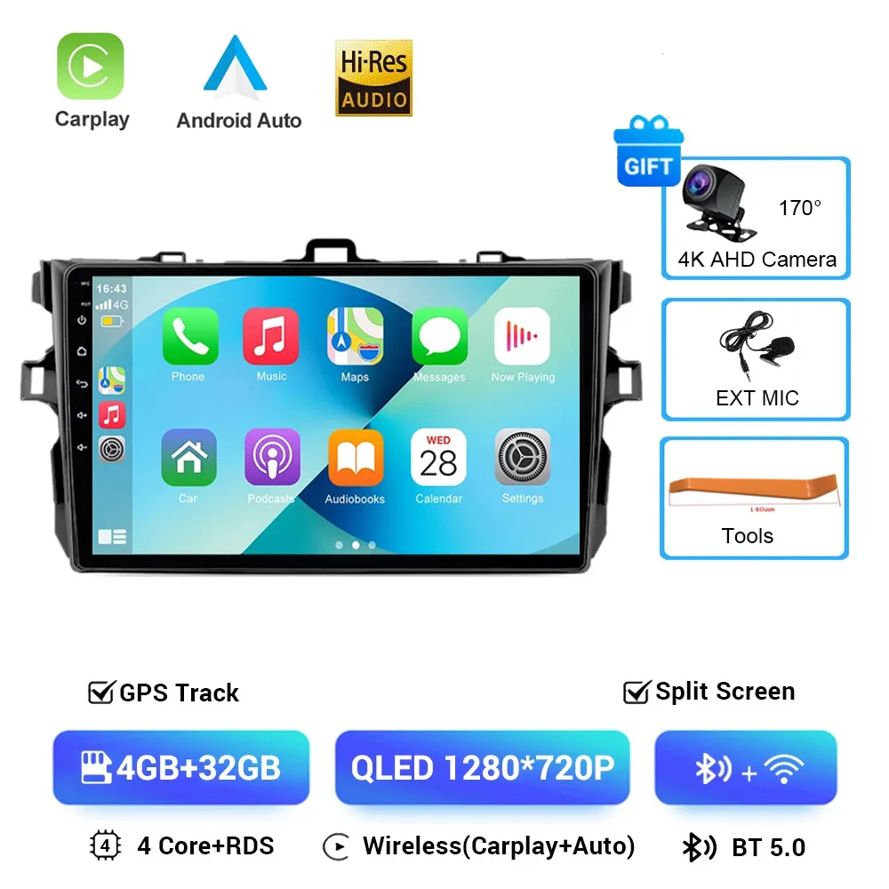 Android 16 Car Radio 4G+WIFI for Toyota Corolla E140/150 2007 2008 2009 2010 2011 2012 2013 Multimedia Player 2 Din DVD Speakers